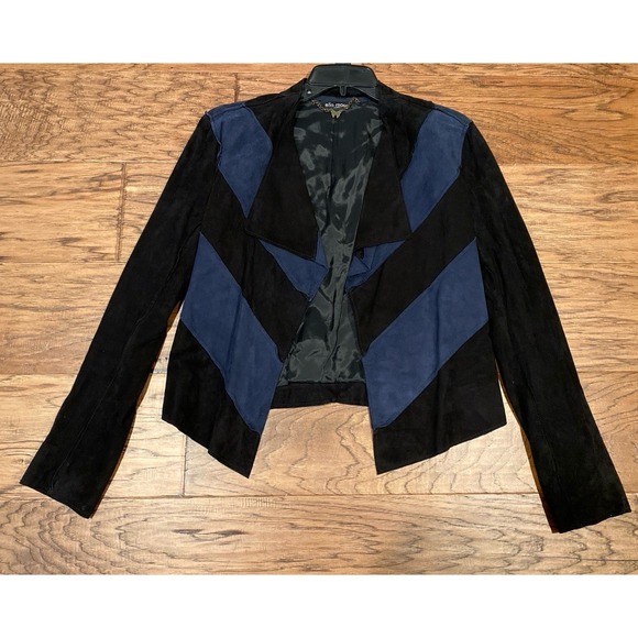 Ella Ross Jackets & Blazers - Ella Moss 100% Suede Chevron Jacket Black Blue Patchwork Moto Style Women's Sz 4